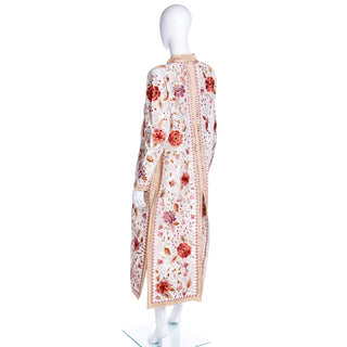 Vintage Silk 1990s Oscar de la Renta Colorful Embroidered Floral Open Front Coat