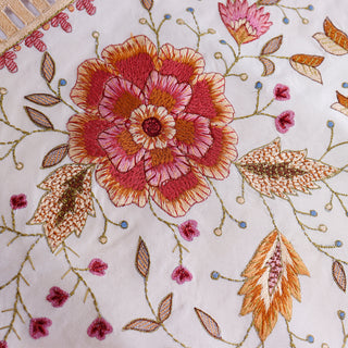 Vintage 1990s Oscar de la Renta Colorful Embroidered Floral Open Front Long Coat 