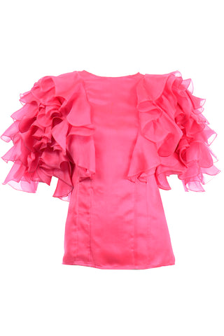 Vintage Oscar de la Renta Pink Ruffled Silk Organza Evening Blouse