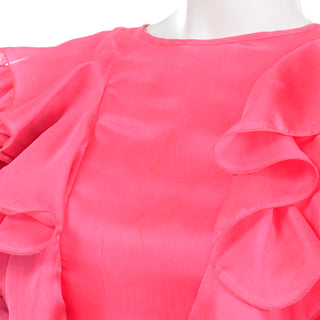 Vintage Oscar de la Renta Pink Ruffled Silk Organza Evening Blouse Gorgeous