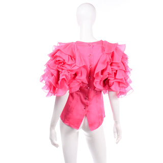 Vintage Oscar de la Renta Pink Ruffled Layered Silk Organza Statement Evening Blouse