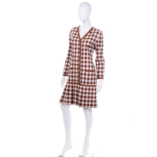 Oscar de la Renta Deadstock w Tags Vintage Brown & White Check Dress Sz 12