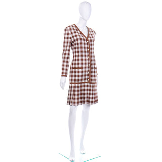 Oscar de la Renta Deadstock w Tags Vintage Brown & White Check Dress 12