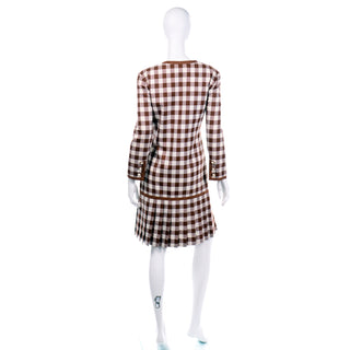 Oscar de la Renta Deadstock w Tags Vintage Brown & White Check Dress Size 12