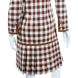 Oscar de la Renta Deadstock w Tags Vintage Brown & White Check Dress size 12 USA