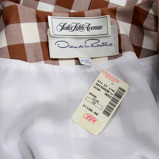 Oscar de la Renta Deadstock w Tags Vintage Brown & White Check Dress With tags attached