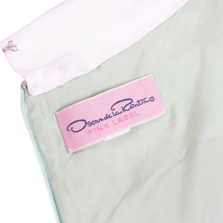 1990s Oscar de la Renta Textured Green Dress With White Trim Pink Label