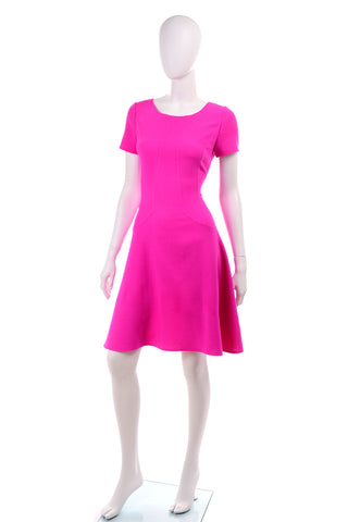 Flattering Oscar de la Renta Hot Pink Wool Crepe Dress