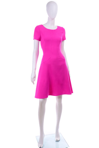 Oscar de la Renta Hot Pink Wool Crepe Dress