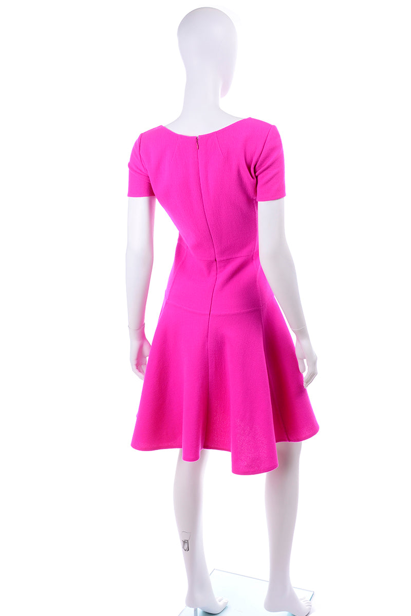 Oscar de la Renta Hot Pink Princess Seam Wool Crepe Dress Modig Oscar de la Renta Hot Pink Princess Seam Wool Crepe Dress Modig