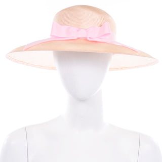 Oscar de la Renta Vintage Straw Hat pink Bow