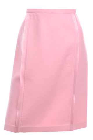 2000s Oscar de la Renta Pink Cashmere Skirt With Silk Trim