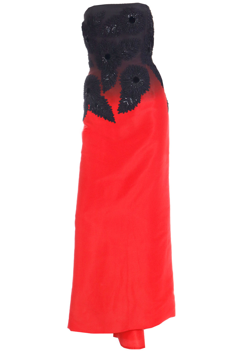 Oscar de la Renta Red & Black Ombre Embroidered Sequin Evening Dress Modig Oscar de la Renta Red & Black Ombre Embroidered Sequin Evening Dress Modig