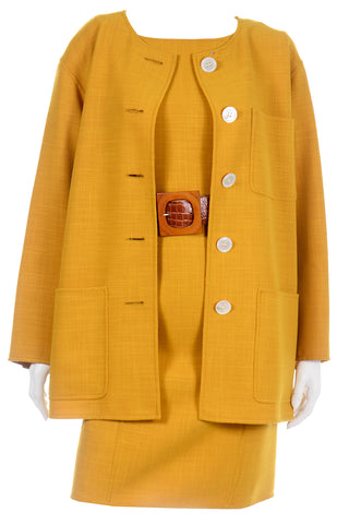 Oscar de la Renta Vintage Marigold Yellow Dress Suit With Jacket