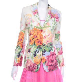 Oscar de la Renta Hot Pink Skirt Pink and White Top and Floral Jacket 3pc