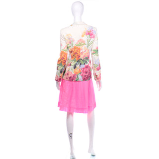 Oscar de la Renta Pink and White Skirt With Top and Floral Jacket spring summer