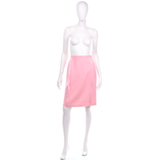 2000s Oscar de la Renta Pink Cashmere Skirt With Silk Trim 10
