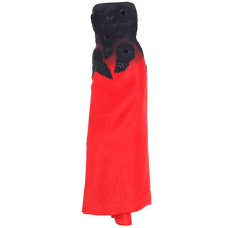 2008 Oscar de la Renta Red & Black Ombre Embroidered Evening Dress Gown