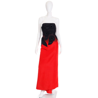2008 Oscar de la Renta Red & Black Ombre Embroidered Evening Dress w  soutache
