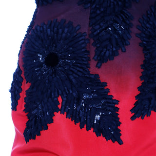 2008 Oscar de la Renta Red & Black Ombre Embroidered Evening Dress with velvet and ribbon trim2008 Oscar de la Renta Red & Black Ombre Embroidered Evening Dress Floral Pattern with velvet