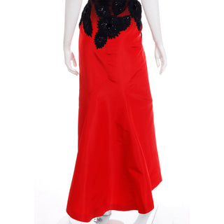 2008 Oscar de la Renta Red & Black Ombre Embroidered Evening Dress