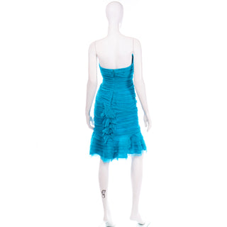 2009 Documented Oscar de la Renta Blue Silk Chiffon Strapless Evening Dress