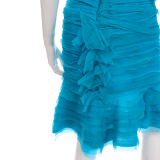 Documented Oscar de la Renta Blue Silk Chiffon Strapless Evening Dress runway 2009