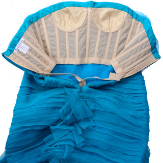 Oscar de la Renta Blue Silk Chiffon Strapless Evening Dress Size 8