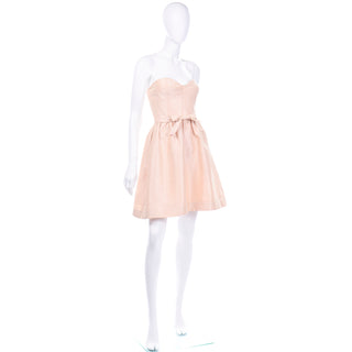 Oscar de la Renta Strapless Sweetheart Pale Pink Mini Dress peach taffeta