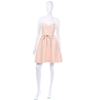 Oscar de la Renta Strapless Sweetheart Pale Pink Peach Taffeta Mini Dress