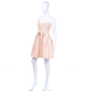 Oscar de la Renta Strapless Sweetheart Pale Pink Mini Dress peach textured taffeta