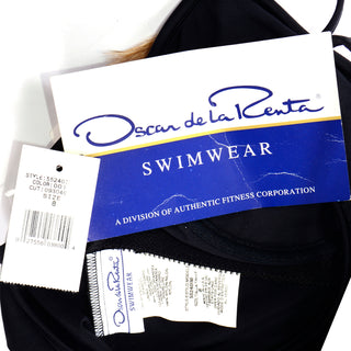 Oscar de la Renta Vintage Black Swimsuit w Feathers Deadstock w Tags Size 8
