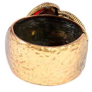 Oscar de la Renta Brutalist Style Gold Cabochon Clamper Bracelet textured metal