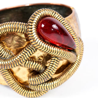 Oscar de la Renta Brutalist Style Gold Cabochon Clamper Bracelet unique detail