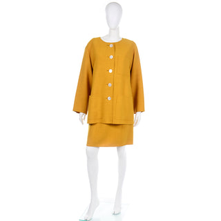 Oscar de la Renta Vintage Marigold Yellow Dress Suit With Jacket coat