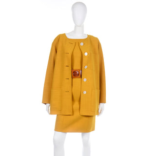 Oscar de la Renta Vintage Marigold Yellow Dress Suit With Jacket and belt