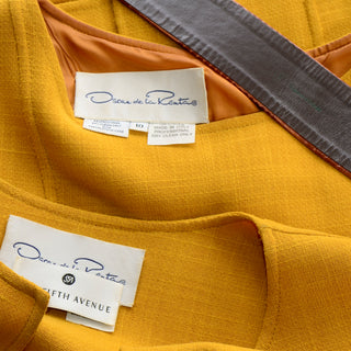 Oscar de la Renta Vintage Marigold Yellow Dress Suit With Jacket made in Italy