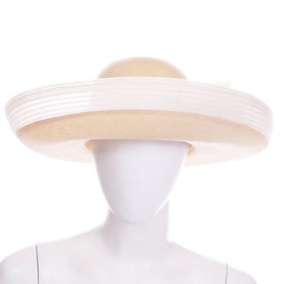 1980s Oscar de la Renta Natural Straw Hat w White Mesh Trim