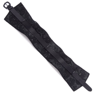 Oscar de la Renta Vintage Beaded Black Satin & Leather Wide Corset Belt
