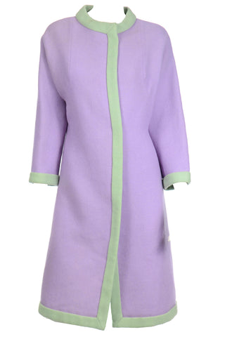 Oscar de la Renta 1960s Vintage Purple Wool Coat With Green Trim