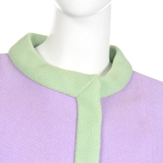 Rare Oscar de la Renta 1960s Vintage Purple Wool Coat W Green Trim