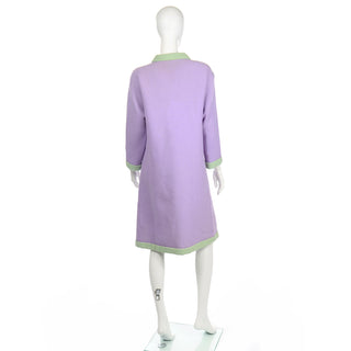 Oscar de la Renta 1960s Vintage Purple Wool Coat W Mint Green Trim
