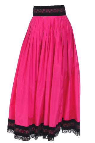 1980s Oscar de la Renta Pink Taffeta Maxi Skirt with Black Velvet & Lace