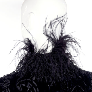 Elegant Oscar de la Renta Black Velvet Coat w Sequins Lace & Feathers