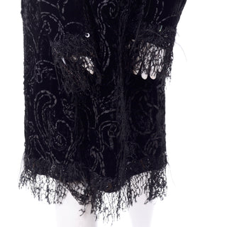 Oscar de la Renta Black Velvet Coat w Sequins Lace & Feathers Stunning