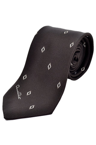Oscar de la Renta vintage brown silk men's necktie with diamond pattern
