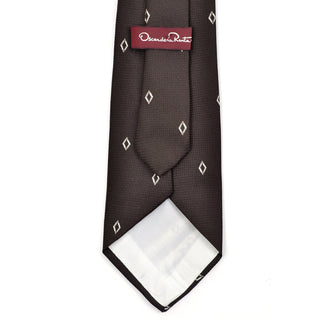 Vintage Oscar de la Renta dark brown tie with diamond print and white tipping