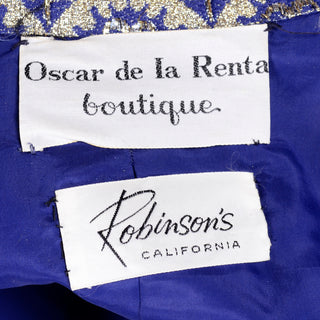 Oscar de la Renta Boutique Blue Silk Evening Gown with Silver Brocade