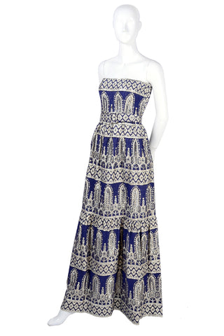 Oscar de la Renta vintage blue silk sleeveless evening gown
