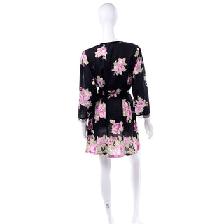 Oscar de la Renta Pink Label Black Robe w/ Roses Size Large